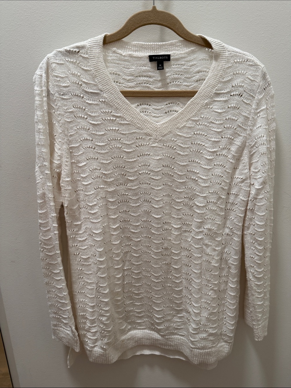 Talbots Ivory Open-Knit V-Neck Sweater